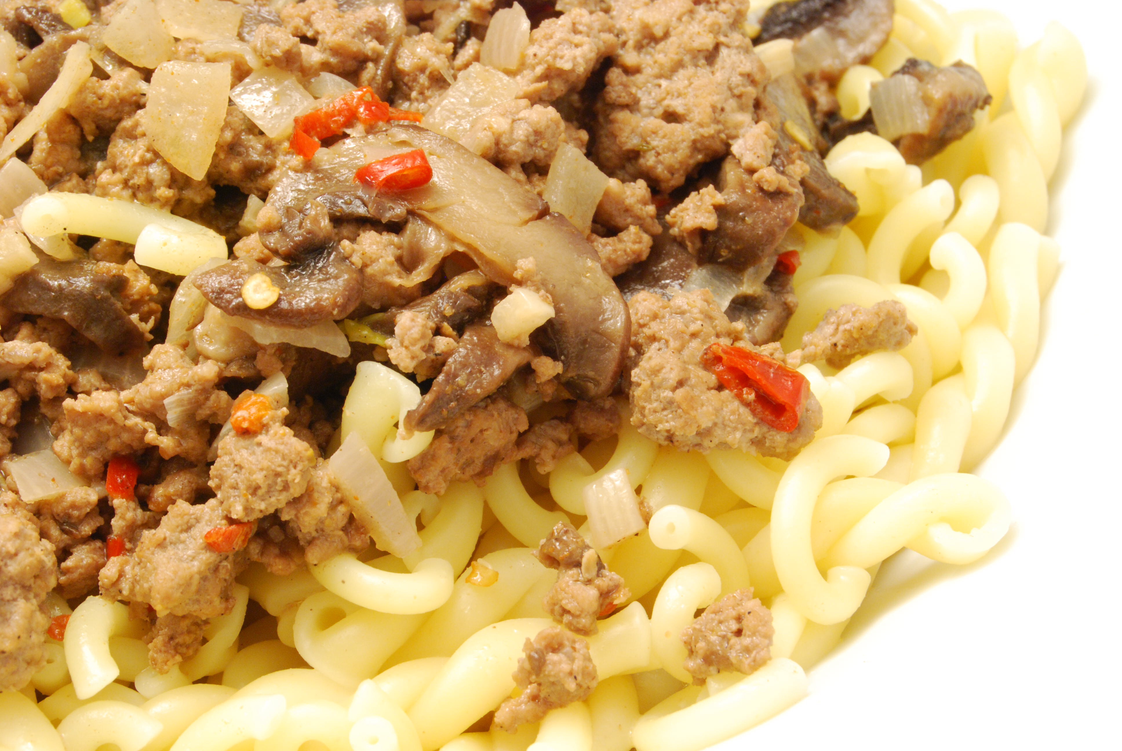 Pasta mit Hackfleisch-Champignon-Sauce - Nudelheissundhos