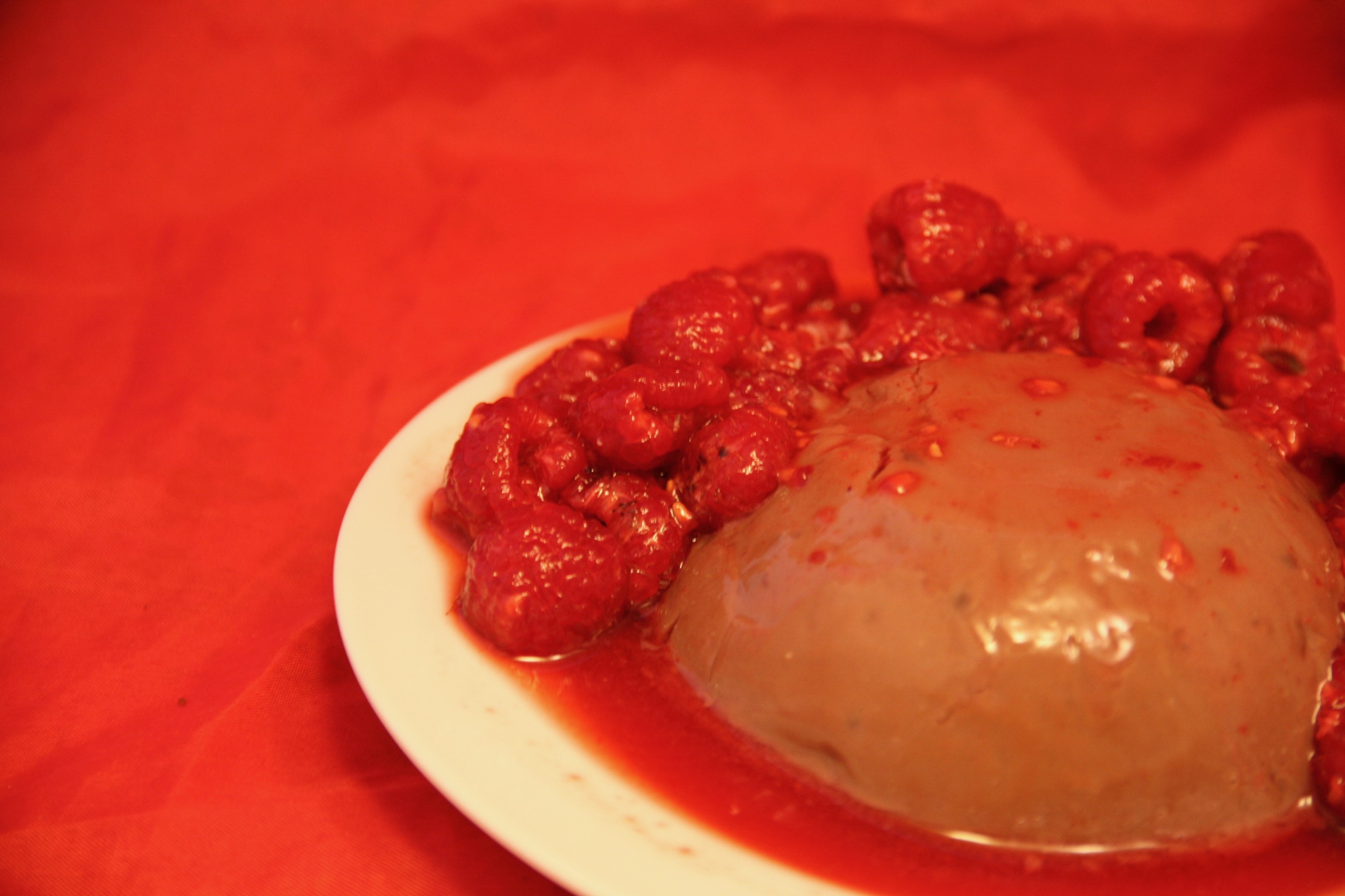 Schokoladen-Pudding mit Himbeeren