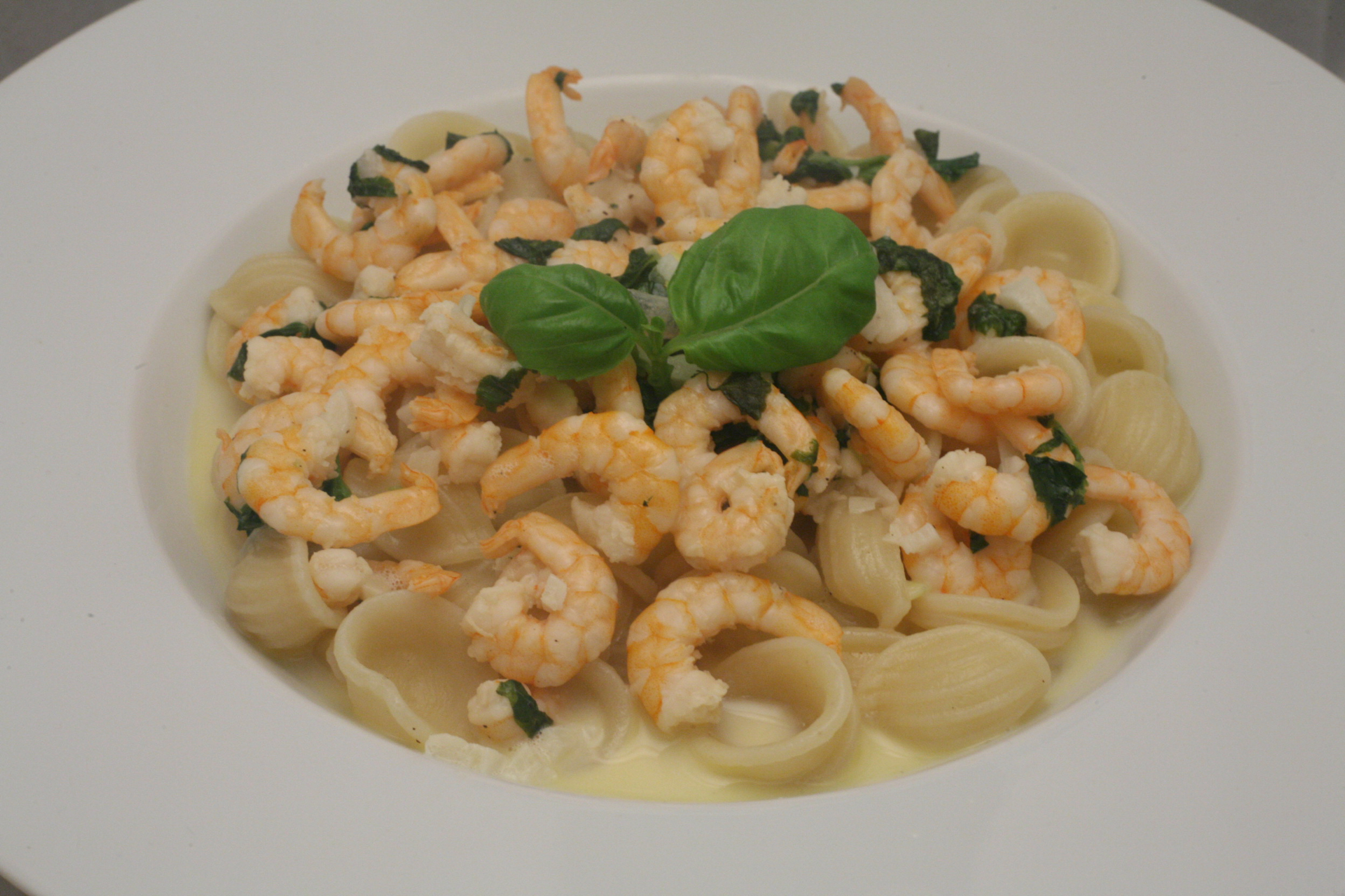 Garnelen mit Orecchiette in Weißwein-Sahne-Sauce